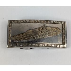 USS Dwight D Eisenhower CVN-69 Belt Buckle 1980 Indian Ocean Cruise Navy Vtg